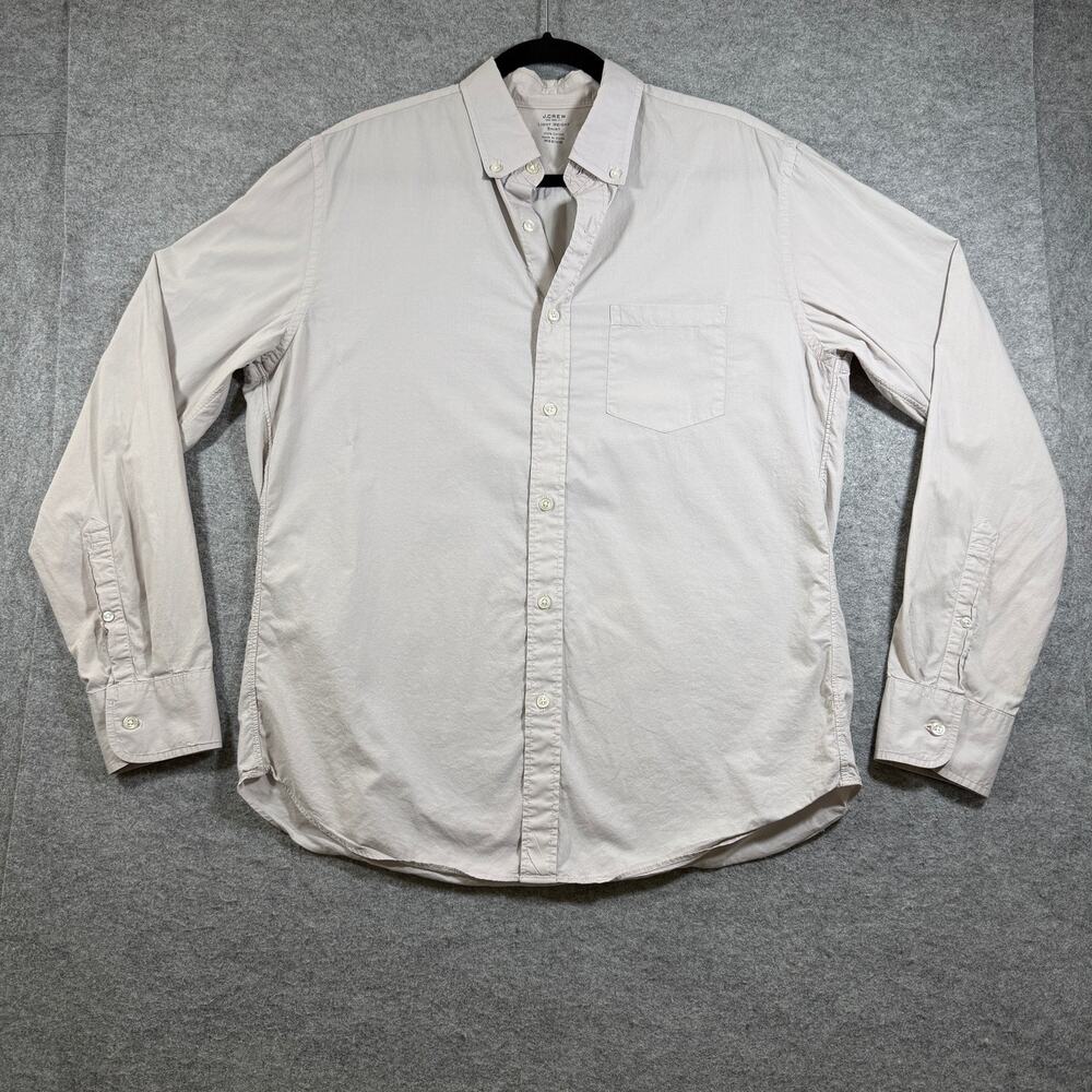 J.Crew Button Down Shirt Mens M Beige Lightweight Cotton Preppy Office Casual